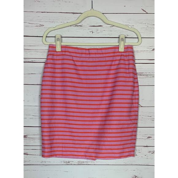 J.Crew Women's Size 10P Petite Pink Striped Pencil Cotton Spring Summer Skirt - Picture 1 of 11